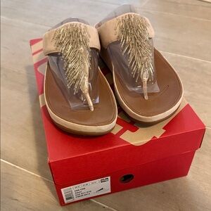 Fitflop Cha Cha Tan Sandals with Gold Detailing